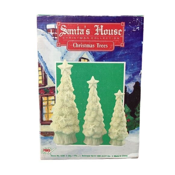 Vintage 3 Piece Jade Porcelain Christmas Tree Set - Picture 2 of 12
